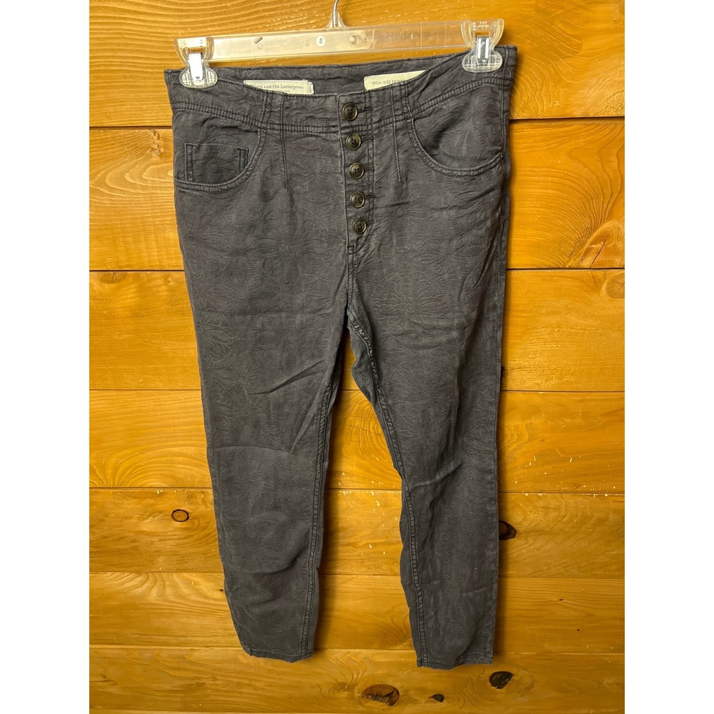 Pilcro & Letterpress Anthropologie High Rise Skinny Button Front Pants print 30
